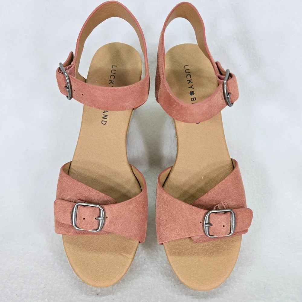 Lucky Brand Espadrille Womens 8 Pink Naveah Platform Wedge Sandals Hemp BOHO